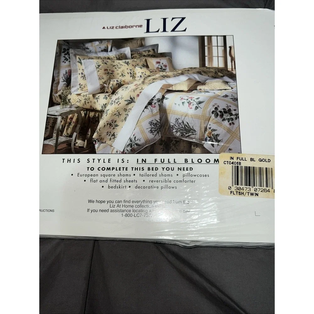 Vintage Liz Claiborne Home In Full Bloom‎ Twin Size Flat Sheet New Sealed Cotton